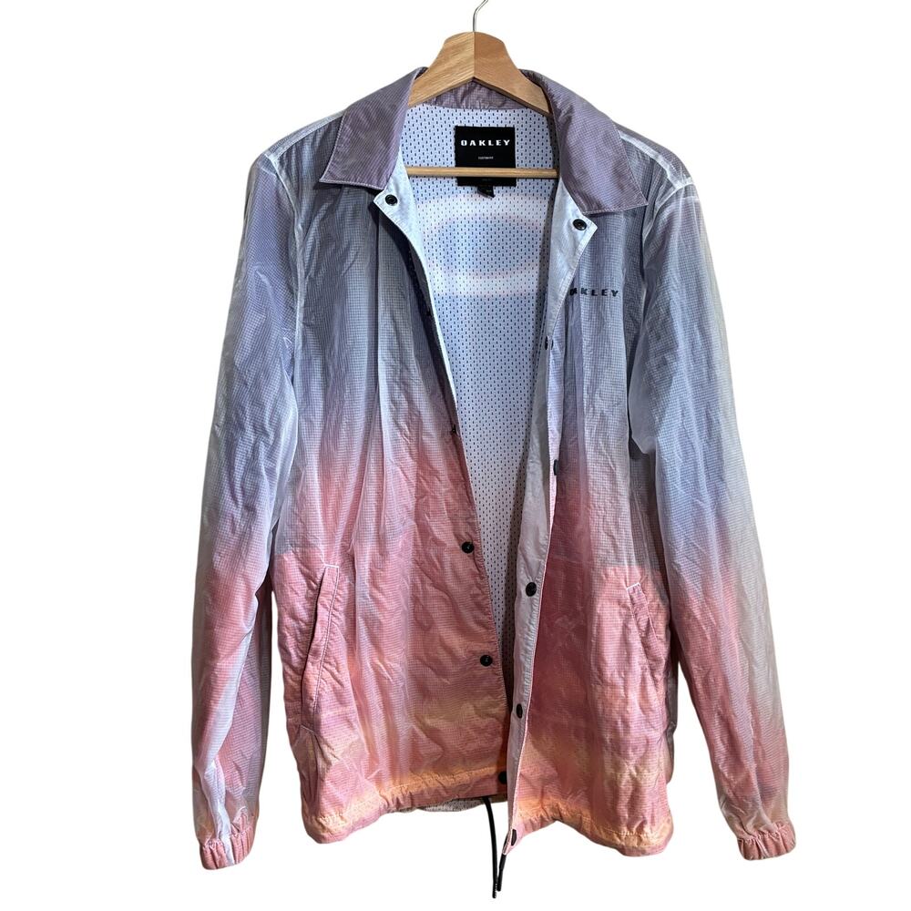 Oakley custom fit multicolor button front rain jacket women's size M windbreaker